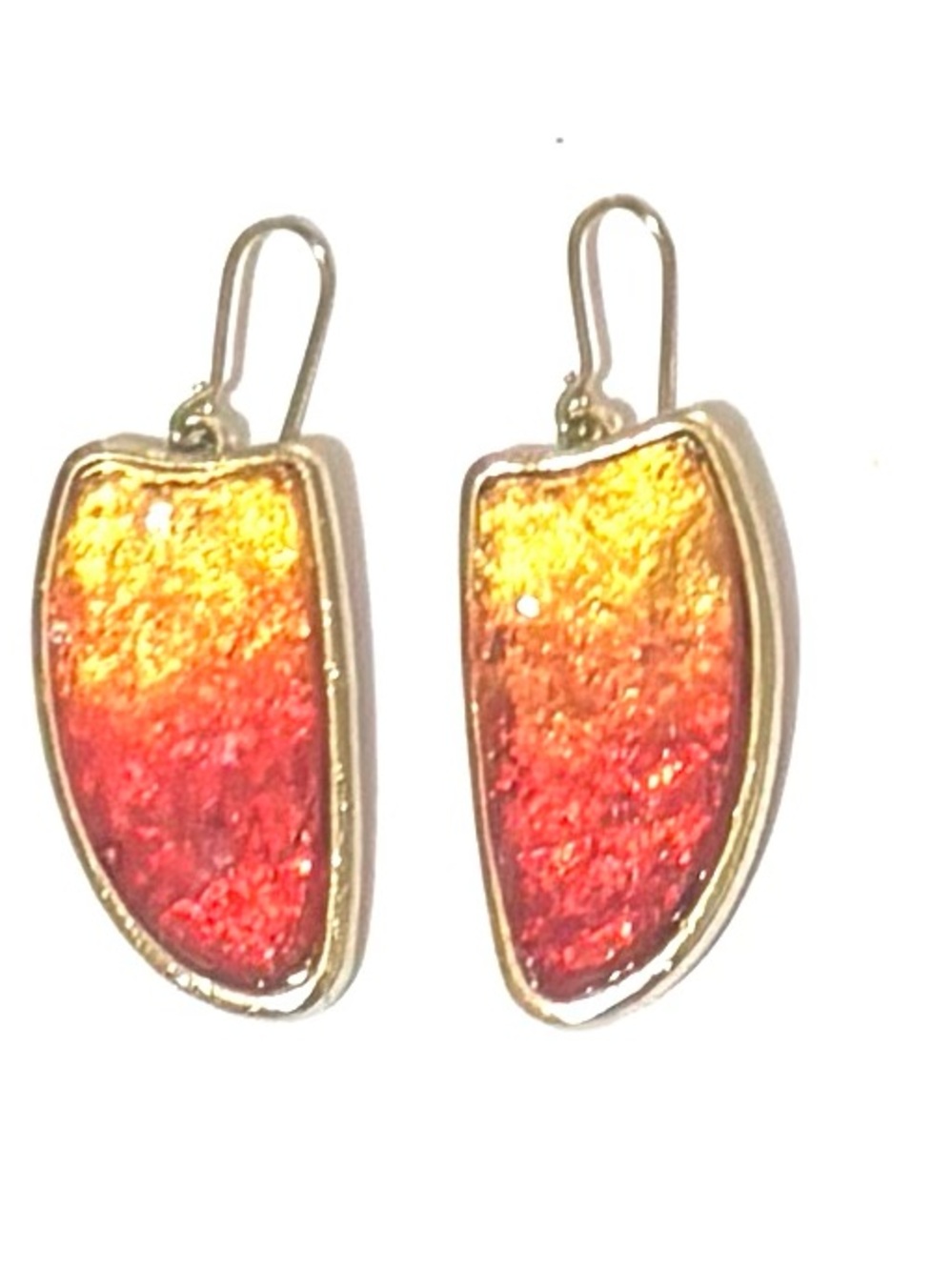 Gold-Trim Red Orange Glass plaster Drop Earrings - Women Jewelry